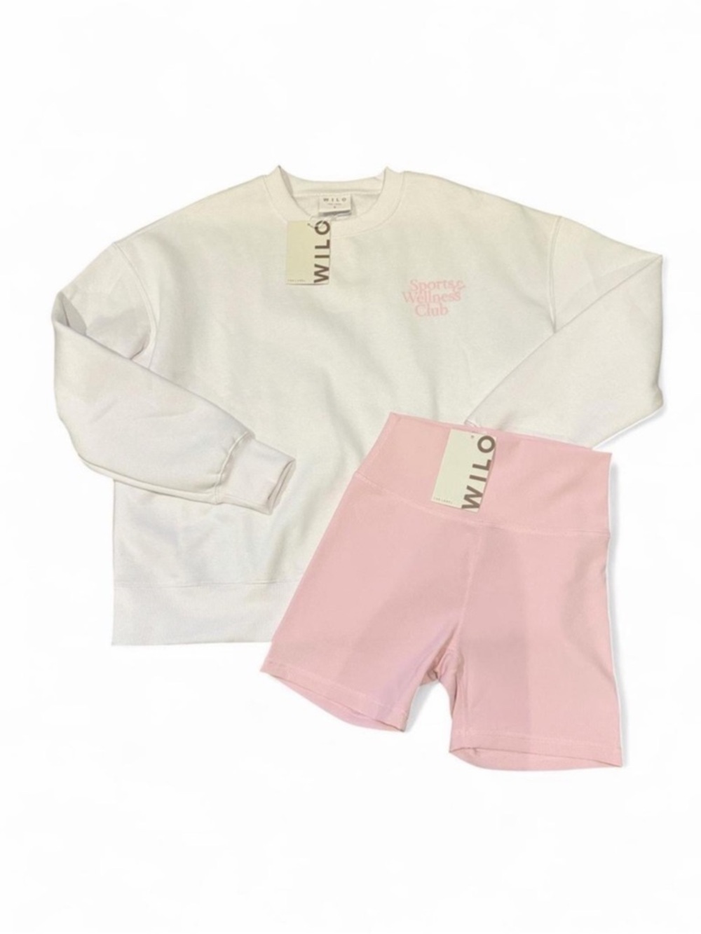 Wilo The Label Wellness Club Sweatshirt & Biker Short Set White Pink Size M NWT - Picture 4 of 11